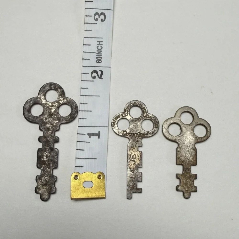 3 Trefoil Flat Skeleton Keys includes a National Lock Co Rockford, Il Steampunk